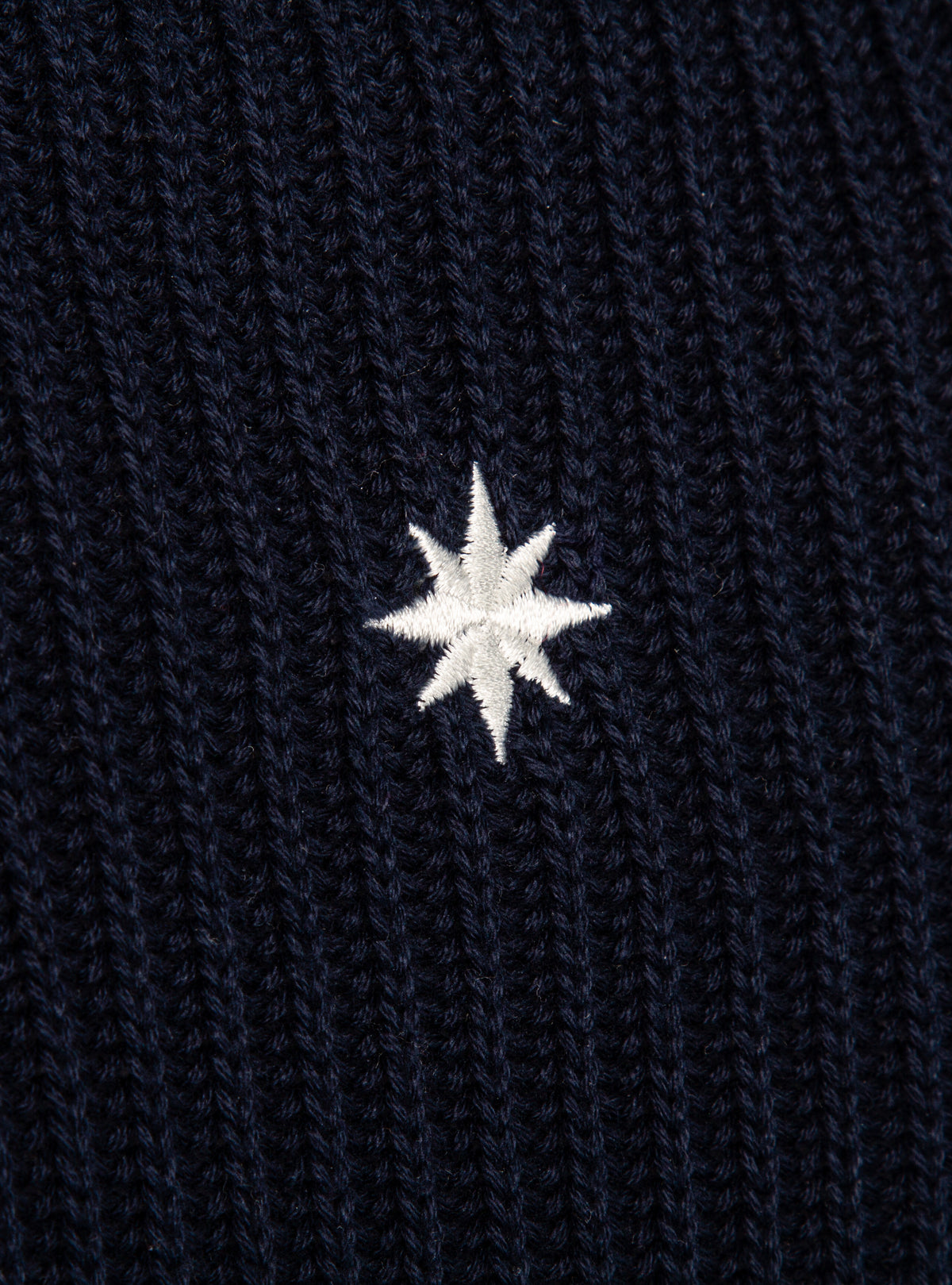 Njord compass embroidery back detail navy blue half-zip sweater