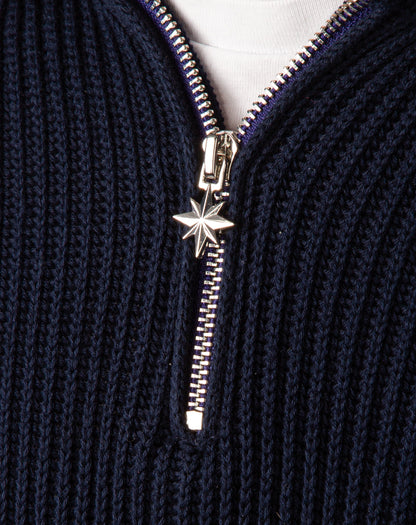 Njord close-up compass zipper navy blue half-zip sweater