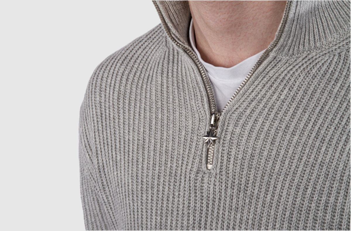 Njord close-up compass zipper gray half-zip sweater