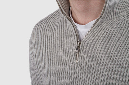 Njord close-up compass zipper gray half-zip sweater
